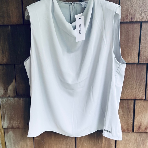 Calvin Clein Basic Draped Boat Neck Top Light Blue Sleeveless - Picture 1 of 8